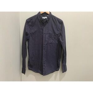 Sovereign Code Mens Navy Blue Geometric Micro Print Cotton Button Down Shirt S